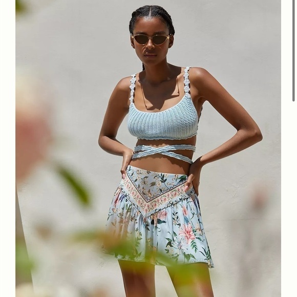 NWT Agua Bendita Albany Crop Top blue woven knit M beach summer spring boho - Picture 4 of 7